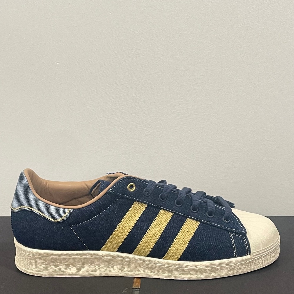 Adidas Superstar 82 Denim Indigo Gold Shell Toe Mens Sneakers JH5577 Size 12 NEW